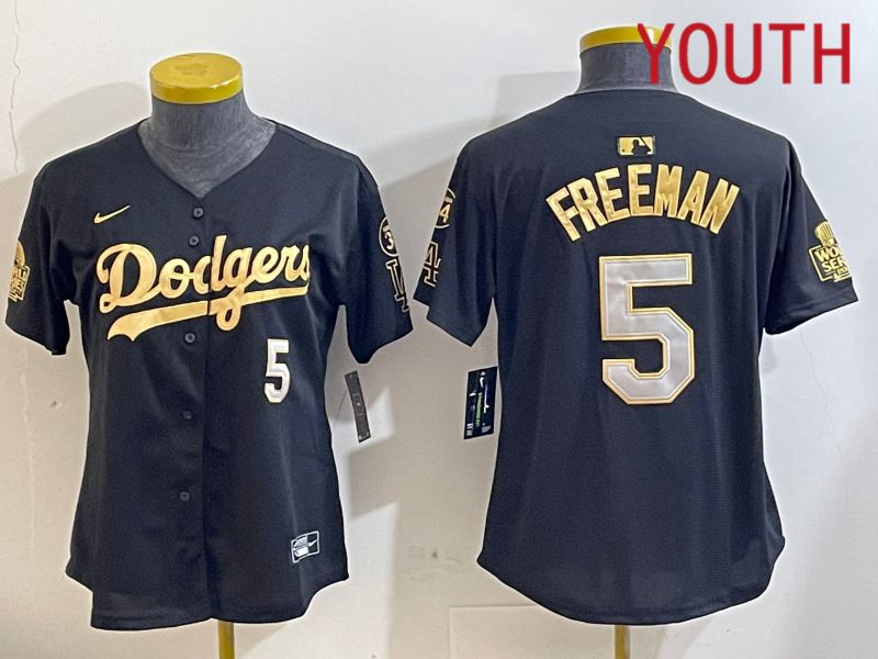 Youth Los Angeles Dodgers 5 Freeman Black Gold Game 2024 Nike MLB Jersey style 1121
